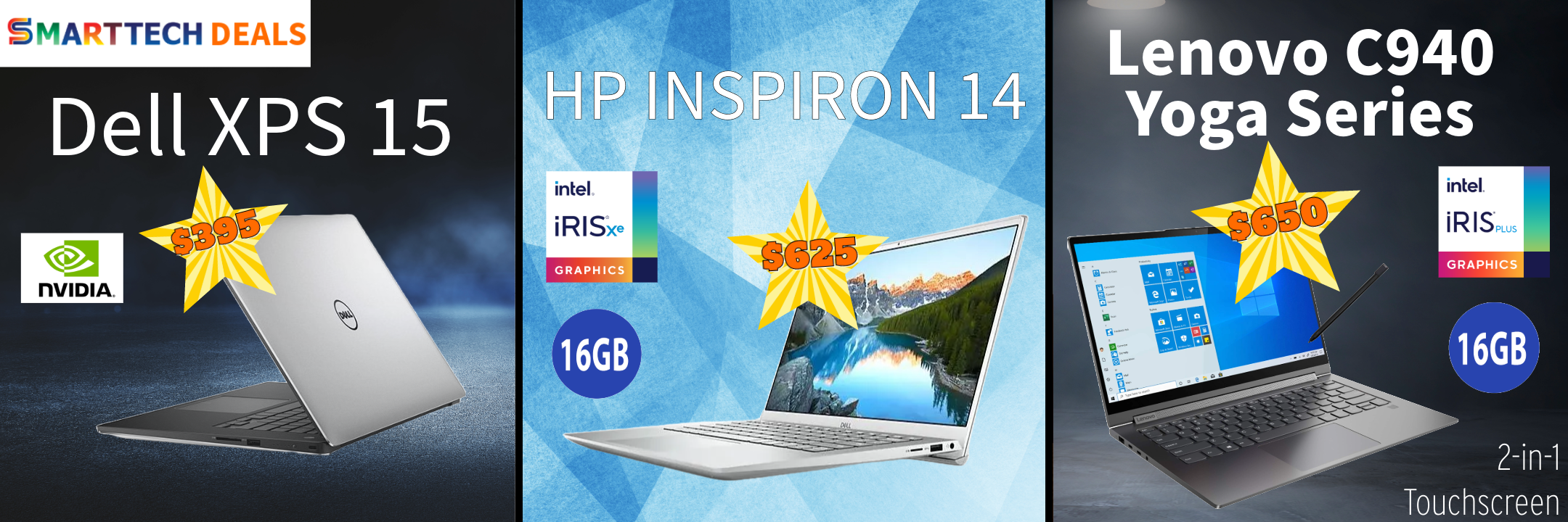 Great laptop Deals, DellXPS, HP Inspiron, Lenovo Yoga Series