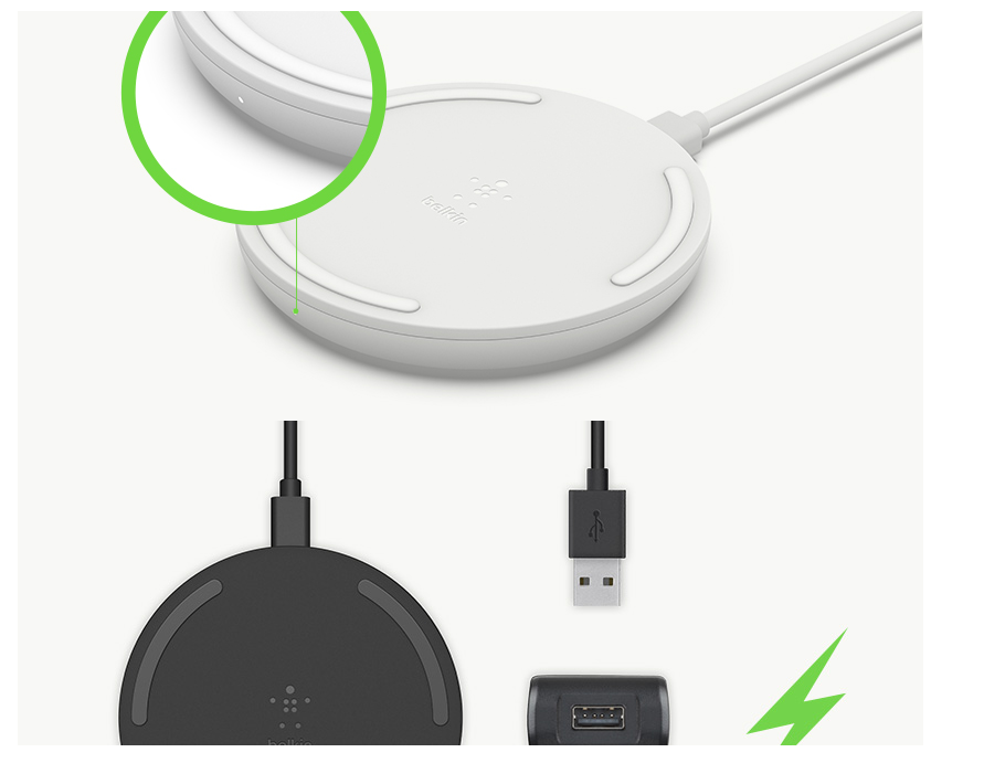 10W Wireless Charging Pad + QC 3.0 Wall Charger + Cable