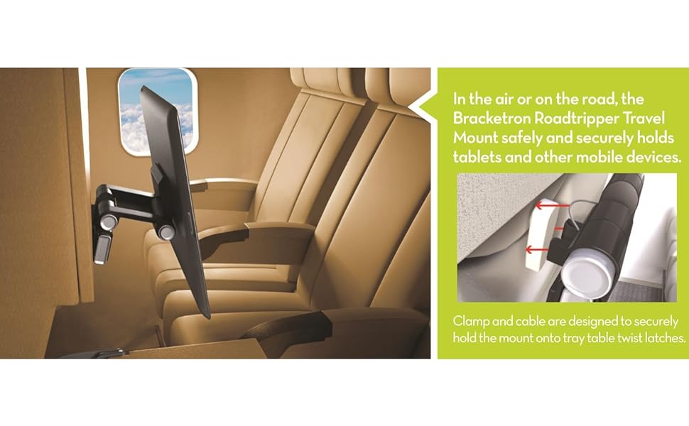 BRACKETRON BT1-935-2 Roadtripper Airplane Tablet Mount Holder/Mount for Universal - Black